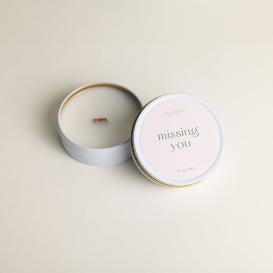 Missing You Mini Candle Tin (Tobacco, Vanilla, Oak, Bay Leaf)